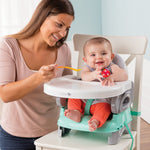 Ingenuity by Summer Unisex Deluxe Comfort Folding Booster Seat with Feeding Tray, Chair Straps Secure Booster, and Removable Seat Pad, Grey