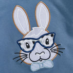GINEVSAL Toddler Baby Girl Boy Easter Outfits Bunny Embroidery Round Neck Long Sleeve Sweatshirt Pullover Tops Fall Clothes (Blue, 6-12 Months)