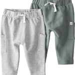 little planet by carter's unisex-baby 2-pack Terry Pants made with Organic Cotton, Spring Moss/Lighter Grey Heather, Newborn