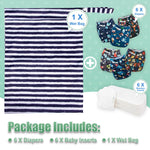 Wegreeco Cloth Diapers 6 Pack with Inserts & Wet Bag, Washable Reusable Diapers for Babies, One Size Adjustable (Monster Style)