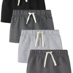 Feyoyi 4 Pack Baby Boy Shorts Cotton Pull On Baby Shorts Infant Boy Clothes Summer Casual Elastic Waist with Drawstring Black, Dark Gray, Ash Gray, Charcoal Gray Set A 12M