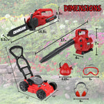 Kids Leaf Blower, Toy Chainsaw, and Lawn Mower Set | Realistic Toddler Landscaping Power Tools with Sound and Action | Includes Safety Goggles Mask and Earmuffs
