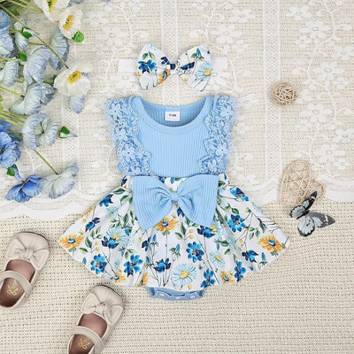 Baby Girl Clothes Newborn Romper Dress Infant Lace Ruffle Sleeveless Summer Outfits with Headband 0-12 Months