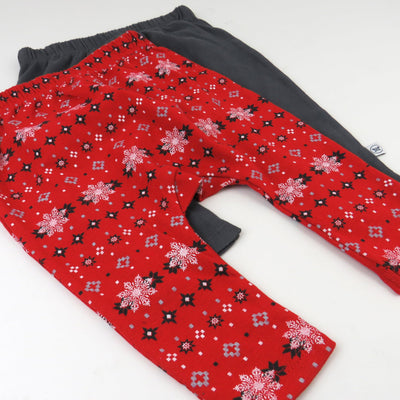 HonestBaby Multipack Harem Pants Roomy Fit Pull on Bottoms 100% Organic Cotton for Baby Boys, Girls, 2-Pack Fair Isle Red