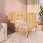 Dream On Me Full-Size 2-in-1 Folding Baby Crib in Natural, GreenGuard Gold & BSA, Portable, Patented Quick Folding System, Strong Wheels, 2 Adjustable Mattress Heights