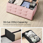 SONGMICS Mazie Collection - Storage Ottoman Bench, Foldable Foot Rest, 15 x 43 x 15 Inches, End of Bed Bench, Storage Chest, Load 660 lb, Living Room, Bedroom, Entryway, Jelly Pink ULSF277R01