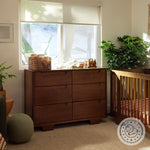 Babyletto Yuzu 6-Drawer Dresser with Over 10-Inch Drawer Extension in Natural Walnut, Greenguard Gold Certified