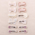12PCS Toddler Hair Accessories – Handmade Baby Girl Hair Clips with Embroidered Flowers, Bows, Butterflies & Snap Barrettes for Girls, Birthday, Halloween & Christmas Gift Set (Khaki white)