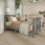 Dream On Me Chelsea 5-in-1 Convertible Full-Size Baby Crib in Steel Grey, GreenGuard Gold & BSA, Pinewood, 4 Mattress Heights, Converts to Toddler, Day & Full-Size Bed, Modern Classic Nursery