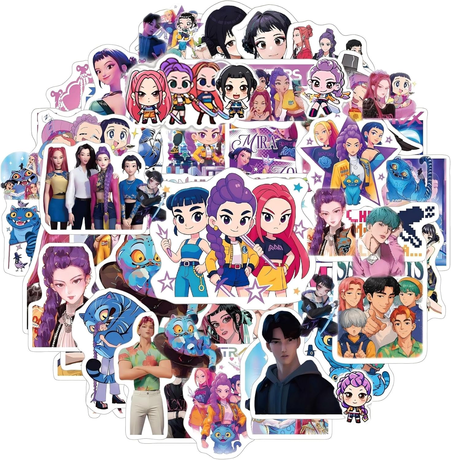 60PCS Korean Idol Kpop Stickers for Water Bottles, Cartoon K-pop Demon Hunters Stickers, Waterproof Vinyl Decal for Teen Girls Boys Adult Laptop Skateboard Phone Case Guitar Travel Case Bike Notebook