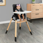Dream On Me Nibble 2-in-1 Wooden Highchair | Convertible Baby Feeding Chair with Removable Tray, Adjustable Footrest, 5-Point Harness, Lightweight Modern Design for Infants & Toddlers