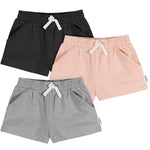 Gerber Baby Girls' Toddler 3-Pack Pull-On Knit Shorts, Grey/Pink/Black, 2T