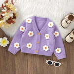 Toddler Baby Girl Sweater Floral Cardigan Knit Long Sleeve Coat Cute Fall Winter Outfits Clothes Infant Newborn (Purple, 6-9 Months)