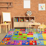 Flagover Kids Rug for Playroom Classroom, ABC Alphabet Numbers Play Toddlers Rugs, 3x5 Learning Educational Bedroom Floor Mat, Washable Baby Carpet for Boys Room, Nursery, Preschool, Daycare