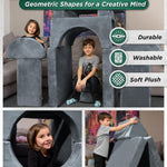 Lunix LX15 14pcs Modular Kids Play Couch, Design-Patent Child Sectional Sofa, Fort-Play Bedroom & Playroom Furniture for Toddlers, Convertible Foam, Washable Covers, OEKO-TEX & CertiPUR-US, Stone Gray
