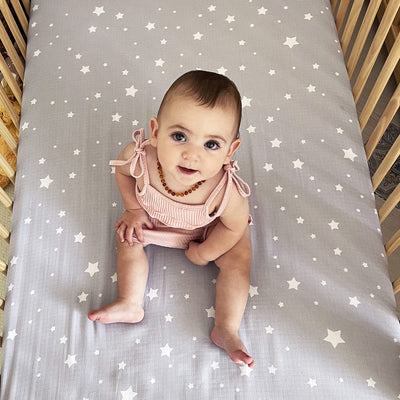 Newton Baby Fitted Crib Sheet (2-Pack) - Ultra Breathable and Soft, Organic Cotton, Fits All Standard Cribs, Stardust Grey & Plain White