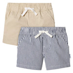 Gerber Baby Toddler Unisex Stretch Chino Shorts, Navy Stripe/Khaki, 0-3 Months