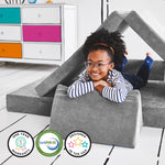 Yourigami Kids and Toddler Play Couch, Convertible Folding Sofa, Durable Foam Modular Design, Mountain Gray