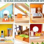 All Seasons Kids Wooden Dollhouse by Hape | Award Winning 3 Story Dolls House Toy with Furniture, Accessories, Movable Stairs and Reversible Season Theme L: 23.6, W: 11.8, H: 28.9 inch