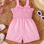 PaPaai Sara Infant Girl Clothes Baby Outfit 6-12 Months Clothes Cute Pink Striped Bow Romper Grid Strapes Bodysuit Summer Playdate Daily Wear Birthday Outdoor Photography Clothing