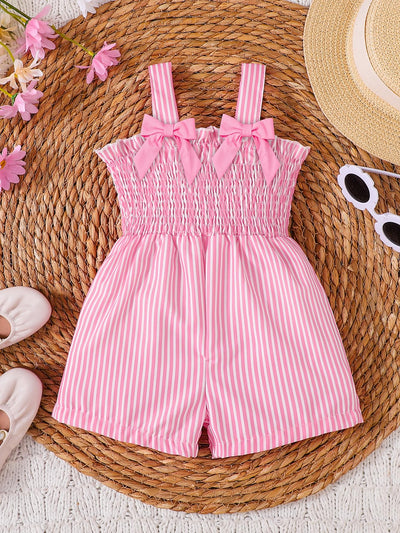 PaPaai Sara Infant Girl Clothes Baby Outfit 6-12 Months Clothes Cute Pink Striped Bow Romper Grid Strapes Bodysuit Summer Playdate Daily Wear Birthday Outdoor Photography Clothing