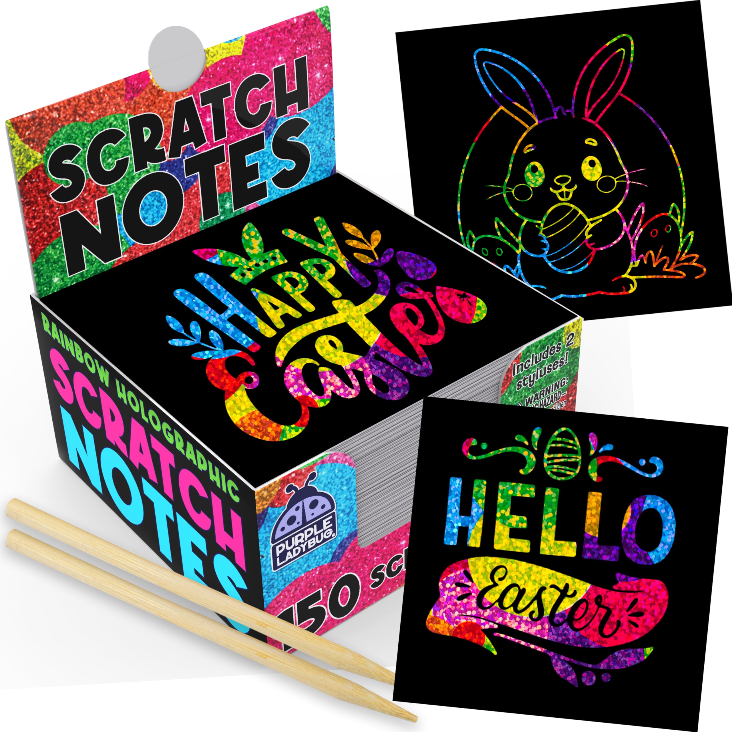 PURPLE LADYBUG 150 Rainbow Scratch Art Mini Notes - Arts and Crafts Supplies, Fun & Colorful Scratch Paper for Kids & Teens Gift, Activities for Summer, Wedding, Birthday Party, Travel, Camping