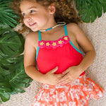 RuffleButts Girls UPF50+ Sun Protection Princess Sleeveless One Piece Swimsuit - Island Princess Flower, 3-6m
