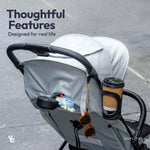 BabbleRoo Hoplite Compact Stroller – Lightweight Travel Stroller for Airplane (12.3 lbs), Newborn to 55 lbs, Easy Fold, PU Wheels, Alloy Frame, Near-Flat Recline, Raincover, Cup Holder, Baby Stroller