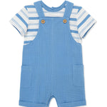 Little Me Clothes for Baby Boys' Solid Shortall Set, Silver Lake Blue/Marshmallow, 3 Months