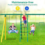 6-in-1 Swing Set for Backyard, Heavy Duty Metal Toddler Outdoor Swing Set Playset, Includes Basketball Hoop, 2 Swings, Trapeze Bar, Climbing Ladder and Nets