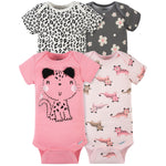 Gerber baby girls 4-pack Short Sleeve Onesies Bodysuits Shirt, Leopard Pink, 6-9 Months US