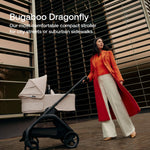 Bugaboo Dragonfly City Stroller with Full-Size Baby Bassinet and Toddler Seat, One Hand Easy Fold in Any Position, Full Suspension, Large Basket, Black Chassis and Dark Cherry Sun Canopy