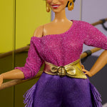 Barbie Signature Doll, Debbie Allen Tribute Collection Posable Doll with Off-Shoulder Top, Gold Belt, and Purple Fringe Pants with Leg Warmers
