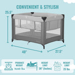 Dream On Me Zazzy Portable Playard with Bassinet in Grey, Packable and Easy Setup Baby Playard, Lightweight and Portable Playard for Baby with Mattress and Travel Bag