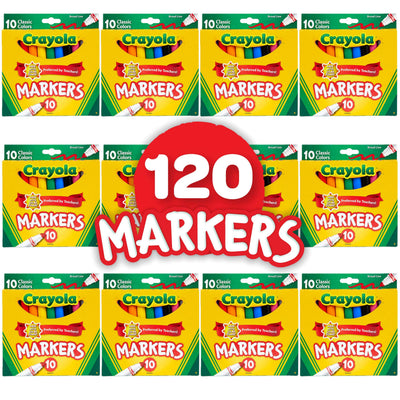 Crayola Broad Line Markers (12pk), Assorted Bulk Markers for Kids, Arts & Crafts Supplies for Coloring Books, Construction Paper, Ages 3+