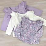 HonestBaby 3-Piece Long Sleeve Ruffle T-Shirts 100% Organic Cotton for Toddler, Baby Girls, Dusty Purple Wisteria, 3-6 Months