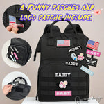 QWREOIA Diaper Bag Backpack for Dad and Mom with USB Charging Port Stroller Straps and Insulated Pocket,army military Travel Nappy Backpack for Daddy/Mommy (Black)