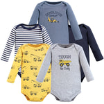 Hudson Baby Unisex Baby Cotton Long-Sleeve Bodysuits Construction 5-Pack, 12-18 Months