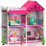 Princess'Castle House for Girls, Dollhouse Playset, 2-Story 4 Rooms Playhouse with 1 Doll Toy Figure and Furniture & Accessories, Toy Gifts for Kids 3 4 5 6 7 8 9+ Year Old