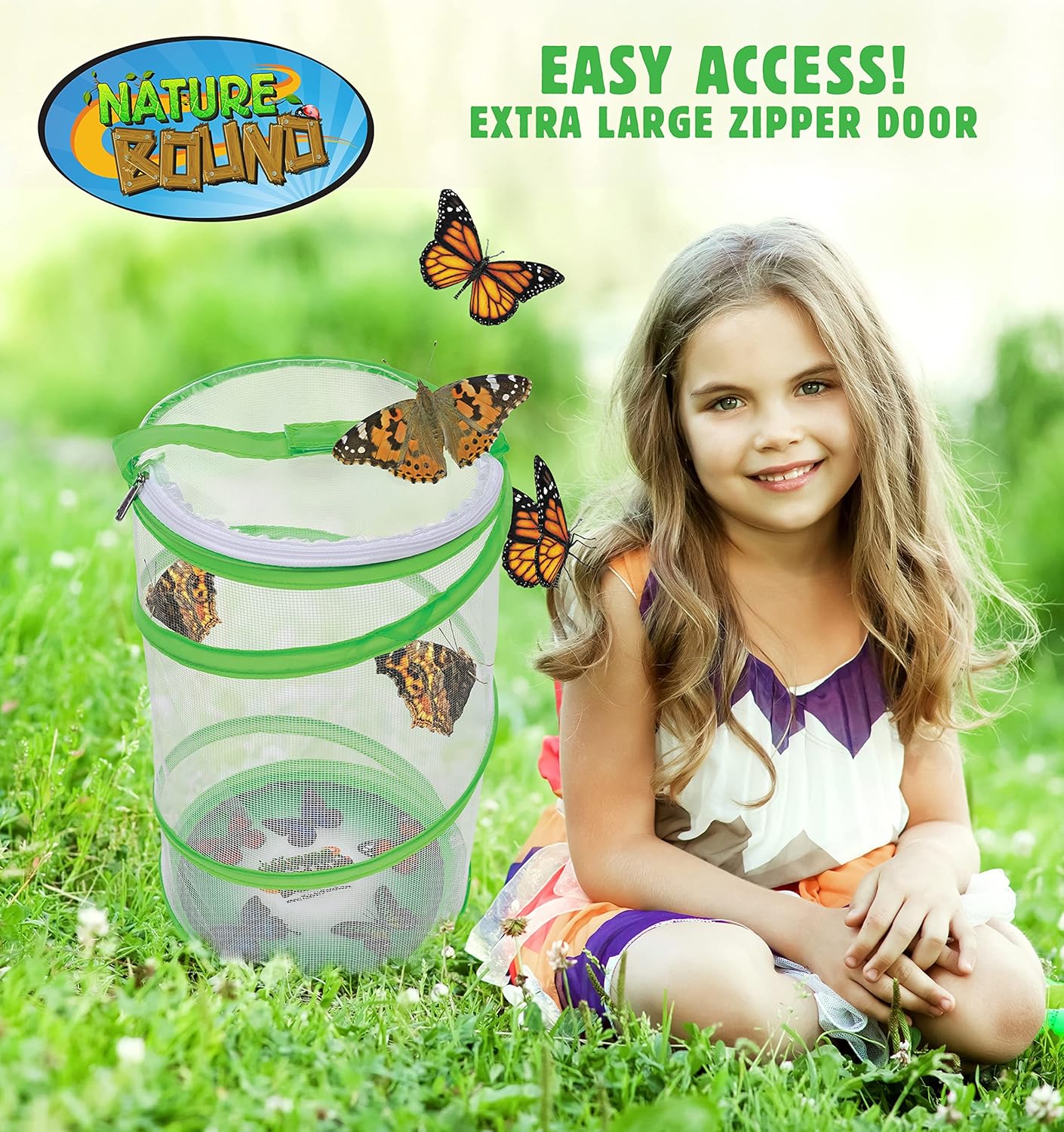 Nature Bound Butterfly Growing Kit - Live Caterpillar to Butterfly Project for Kids - Includes Voucher for Caterpillars, Green Pop-Up Enclosure, and STEM Learning Guide