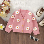 Toddler Baby Girl Sweater Floral Cardigan Knit Long Sleeve Coat Cute Fall Winter Outfits Clothes Infant Newborn (Pink, 6-9 Months)