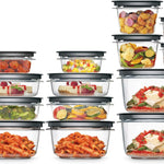 Rubbermaid 28-Piece Clear/Grey Food Storage Containers, Premium Snap Bases, and Various Size Lids, Perfect for Meal Prep, Leftovers, and Dishwasher Safe