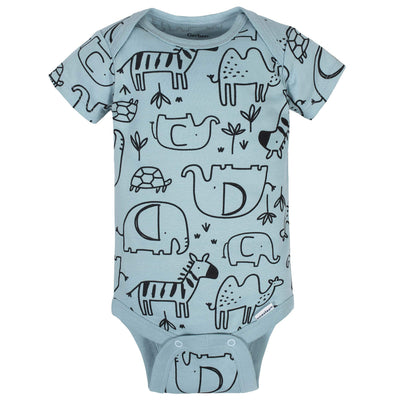 Gerber Baby 8-Pack Short Sleeve Onesies Bodysuits, Jungle Blue, 0-3 Months