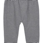 Simple Joys by Carter's Unisex Babies' Cotton Pants, Pack of 4, Black Mini Stripe/Grey/Light Grey/White Stripe, 12 Months