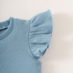 OPAWO Toddler Tank Tops Girls Tank Tops for Girls Shirts, Ribbed Ruffle Sleeve Toddler Girl Tee Shirts Blouse, Girl Summer Clothes 1-5T(White/Blue,18-24 Months)