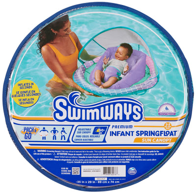Swimways Infant Spring Float, Baby Pool Float with Canopy & UPF Protection, Swimming Pool Accessories for Kids 3-9 Months, Mermaid