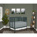 Dream On Me Jett Mini Folding Baby Crib in Olive, GreenGuard Gold & BSA, Lightweight & Portable, Patented Flat Folding System for Small Spaces & Travel, 1.5” Mattress Pad, 3 Heights, Safe Wheels
