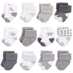 Hudson Baby Unisex Cotton Rich Newborn and Terry Socks, Moon, 0-3 Months