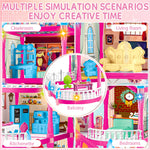 OCTERIC Doll House for Girls ,10 Rooms Pink Doll House with Dolls Figure, Puppies ,Furnitures, Accessories, LED Light, Toddler Playhouse Gift for for 3 4 5 6 7 8 9 10 Year Old Girls Toys
