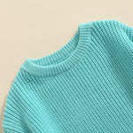Pivanzore Baby Girl Boy Toddler Knit Sweater Cute Round Neck Long Sleeve Blouse Pullover Oversized Sweatshirt Warm Kids Tops Cyan